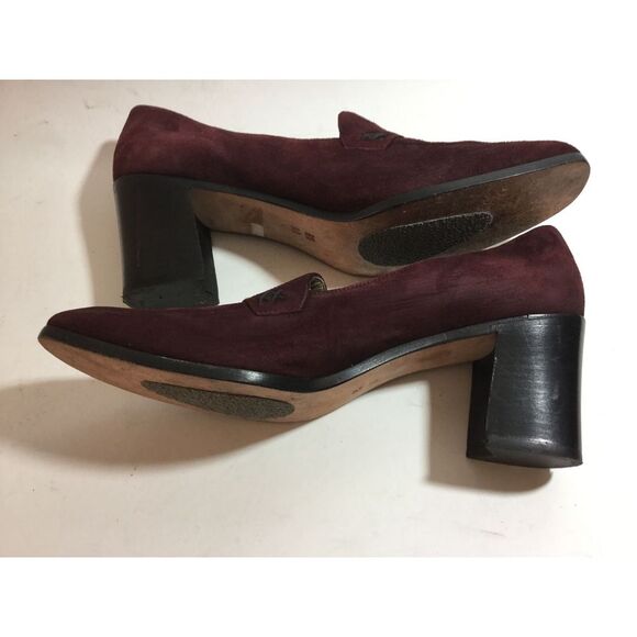 Womens Cole Haan suede Pumps shoes Leather Purple  Slip On Chunky Heels  8.5 AA - Picture 6 of 8